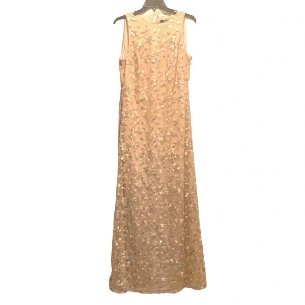 Ralph Lauren Cocktail Dress Sleeveless Lace Gown Brose Silver Sz 8 NWT